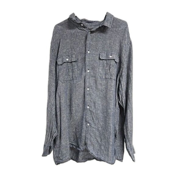 Island Company Linen Pilot Shirt Button Down Long Sleeve Shirt Blue Men's Sz XXL - Picture 2 of 8